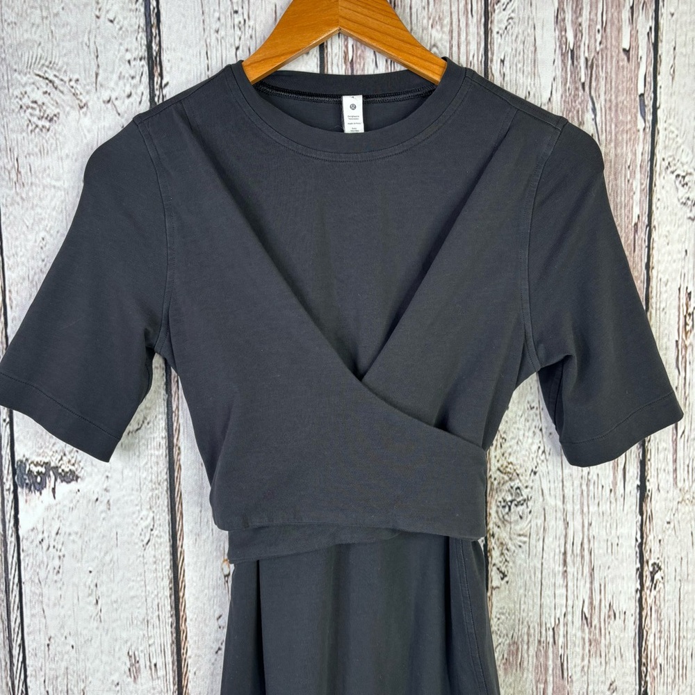 🍋Lululemon Cotton Wrap Front T-Shirt Dress Size 4 Black Soft Pima Cotton in EUC! - Picture 3 of 12